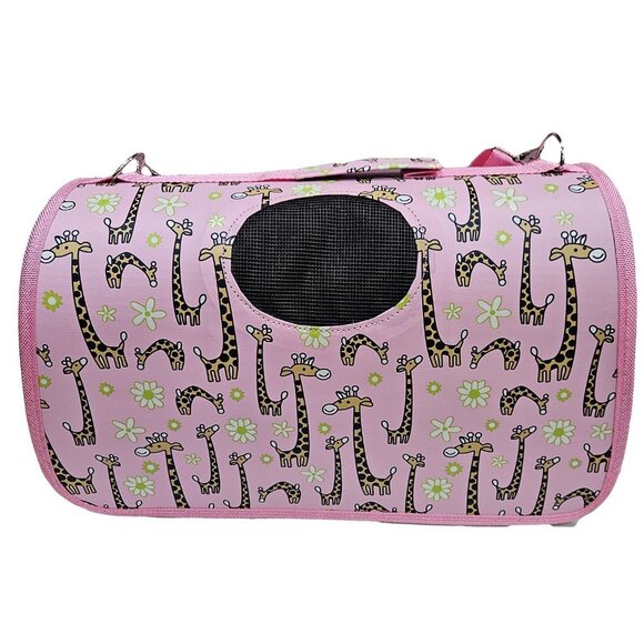 Pet Carrier, Pink with Giraffes Print - Picture 3 of 7
